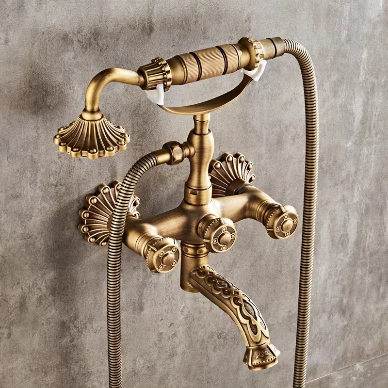 AG All copper carved European style retro simple shower set copper cold and hot faucet bathtub shower hand nozzle