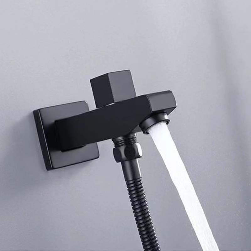 Black all copper square flush mounted wall shower shower set three function embedded shower faucet