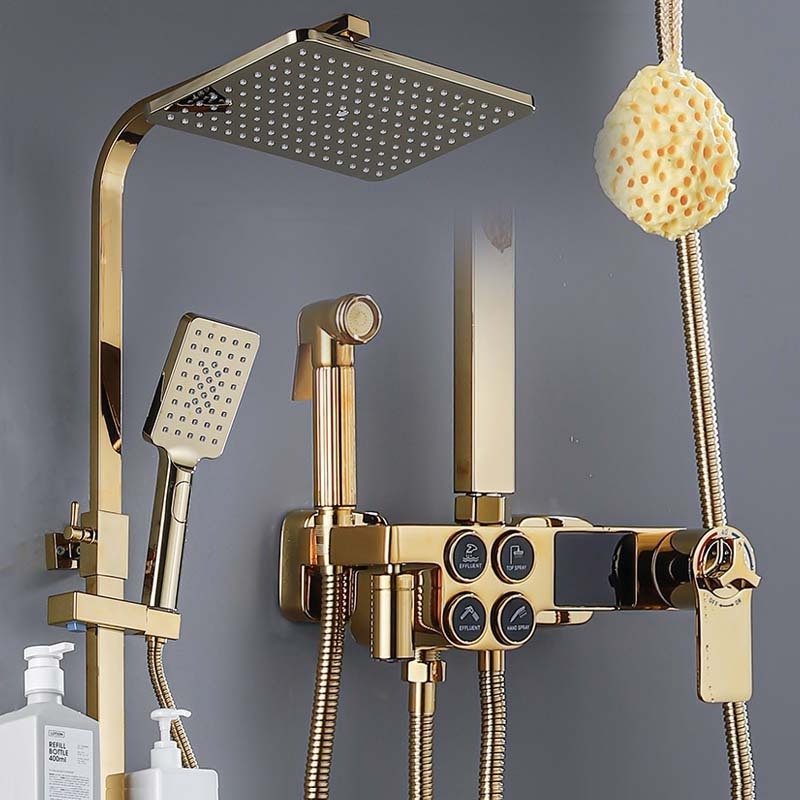 Cross-border luxury Copper shower bathroom button shower black gold shower set