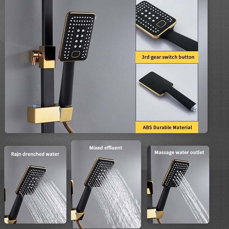 Cross-border luxury Copper shower bathroom button shower black gold shower set