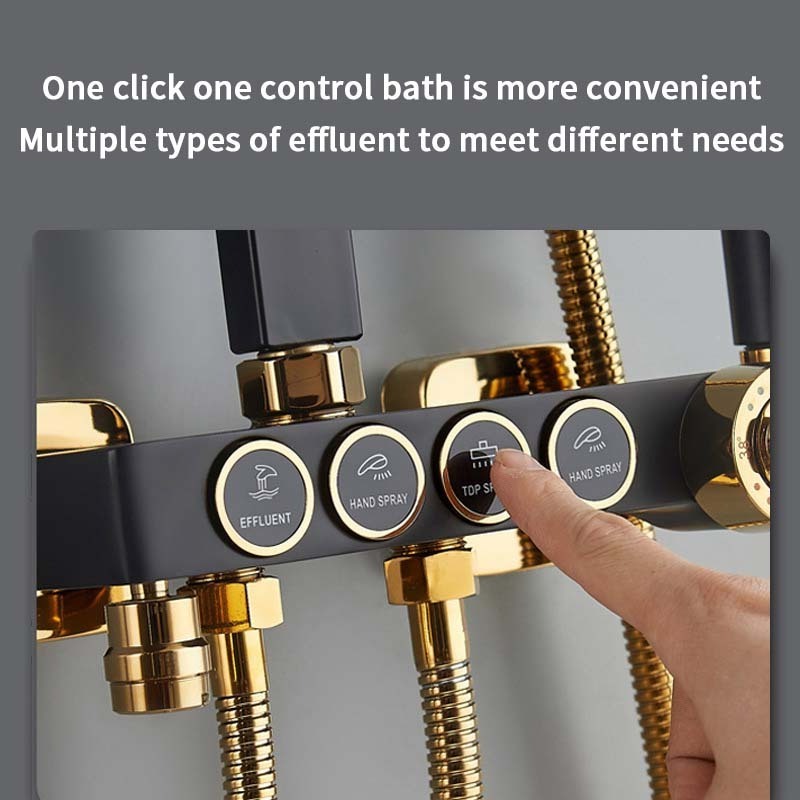 Cross-border luxury Copper shower bathroom button shower black gold shower set