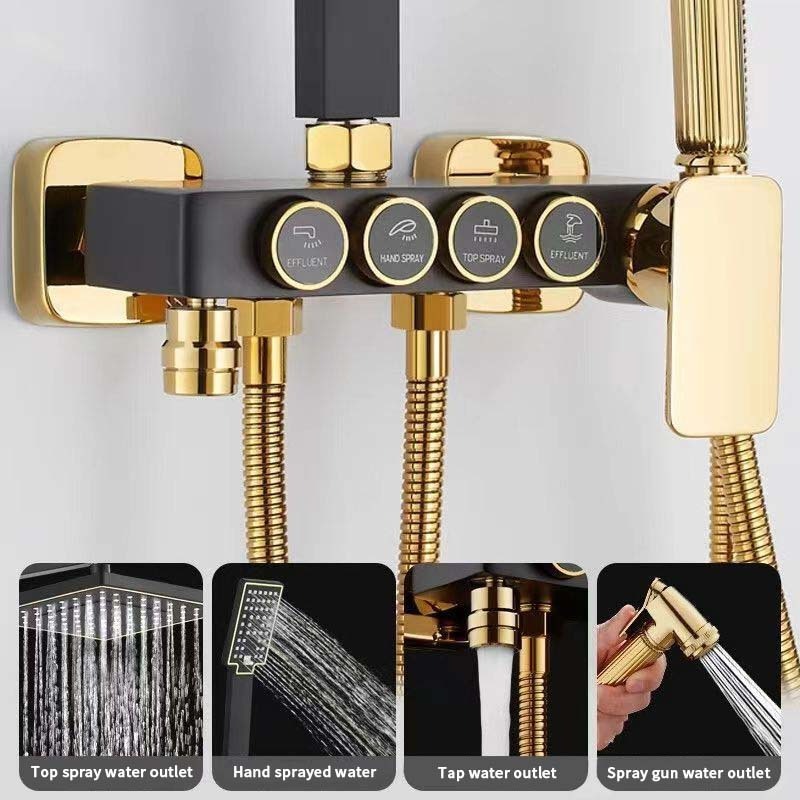 ANQI high quality bathroom black gold stainless steel shower shower set pressurized hand shower factory direct sales