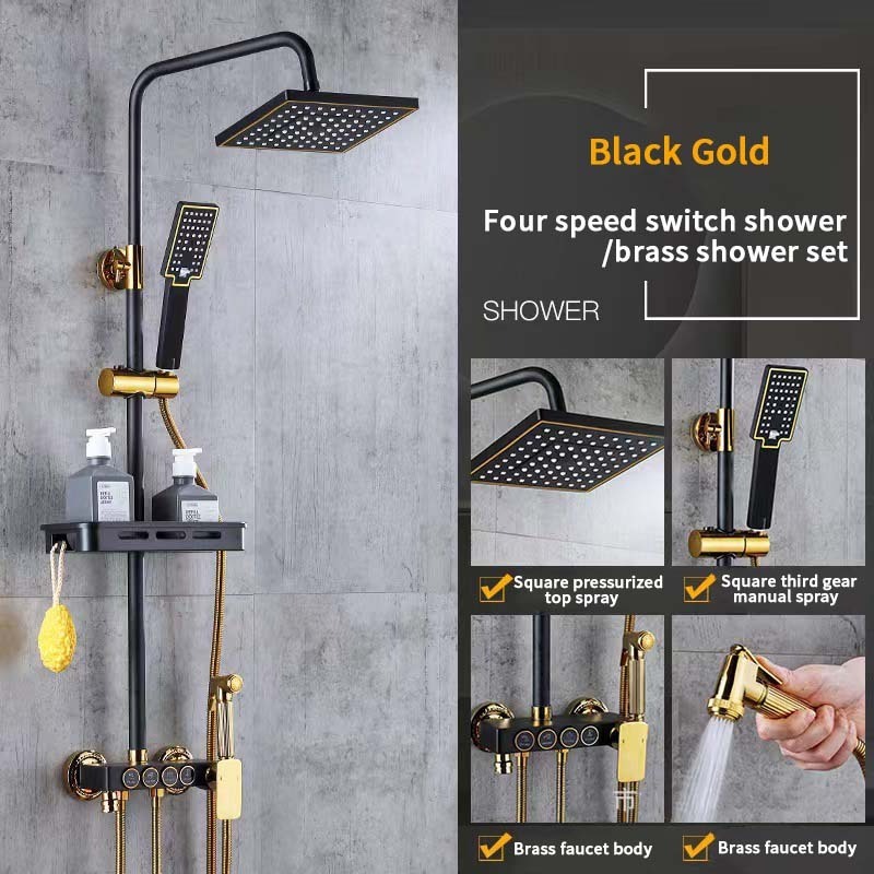 ANQI high quality bathroom black gold stainless steel shower shower set pressurized hand shower factory direct sales