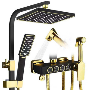 High quality bathroom black gold brass shower shower set supercharged hand rain engineering shower head