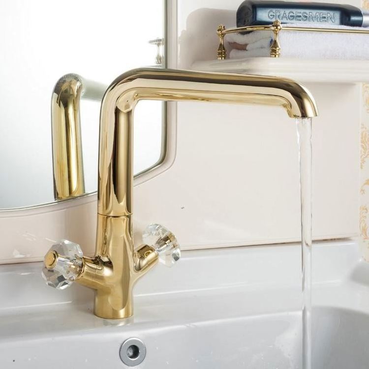 stainless steel cold and hot gooseneck gold faucets bathroom faucet brass