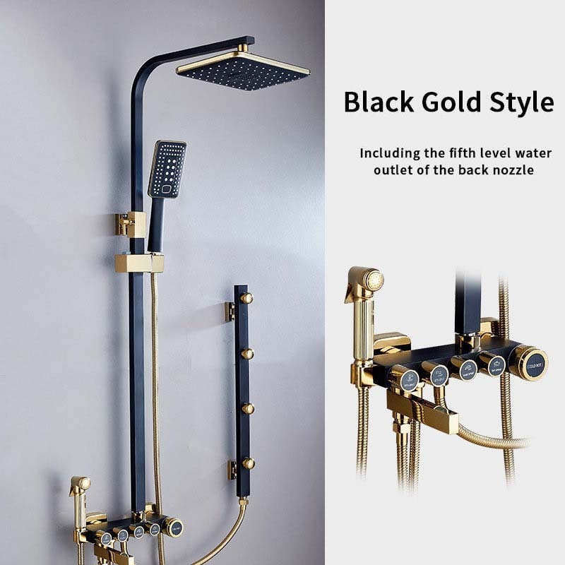 AG Digital Display Classic Customized Mixer Tap Wash Basin Black Bathroom Faucets Rain With Head Copper Shower Set