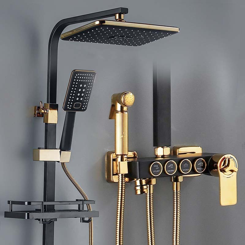 AG Digital Display Classic Customized Mixer Tap Wash Basin Black Bathroom Faucets Rain With Head Copper Shower Set