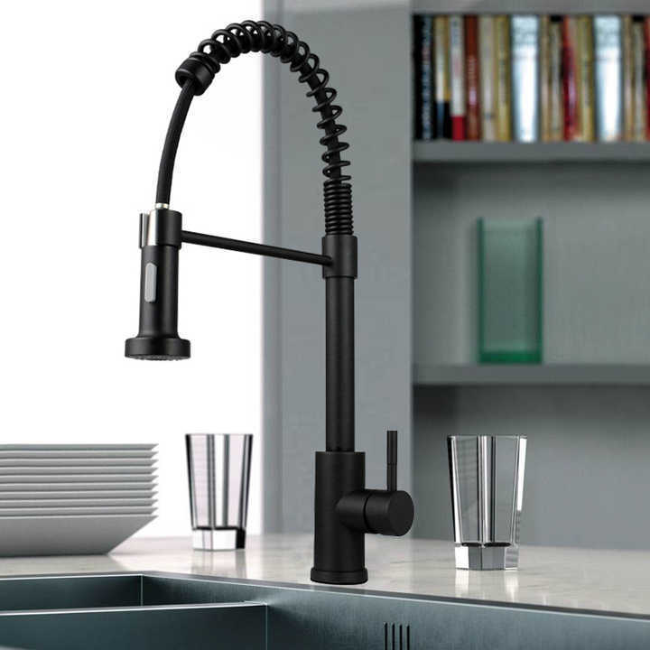 ANQI Christmas Promotion CUPC Spring Pull Down Stainless Steel steel single handle pull out upc kitchen faucet black