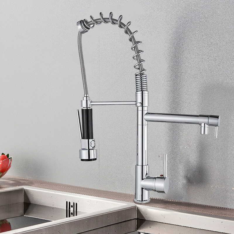 TOP1 Brass Stainless Steel Brushed Black Gourmet Pull Down Kitchen Sink Faucets Pull Out Spring pull down sprayer kitchen faucet