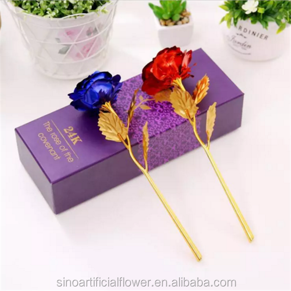 artificial 24k gold rose flower Metal Flowers with vase for Valentine's day