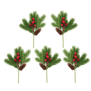 Plastic Artificial Red Berry Pinecone Pine Needles Branches for DIY Crafts Garland Wreath Christmas Wedding New Year Decor