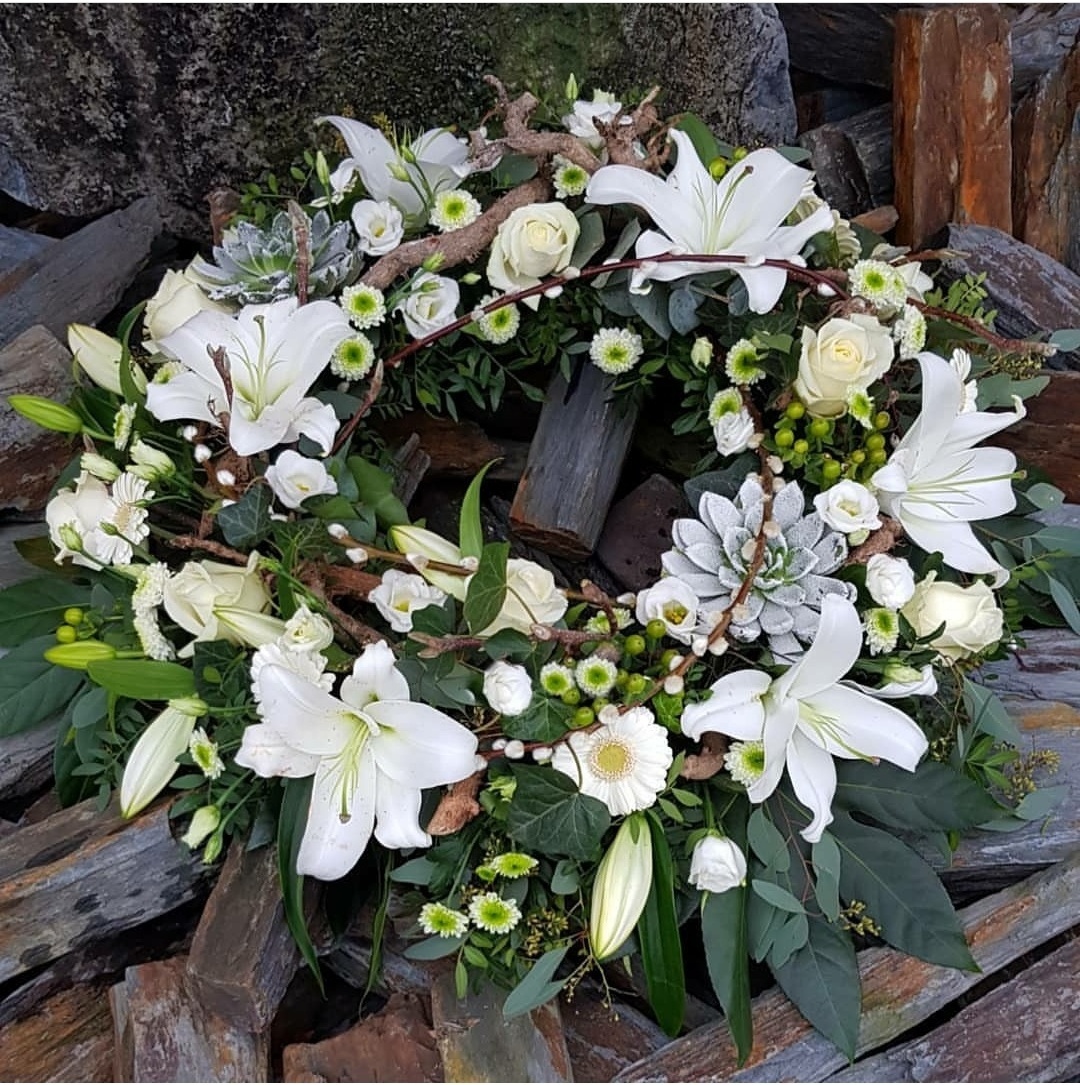 FCR120  Funeral wreath Artificial  White Funeral Flower Wreath decoration cemetery condolences flowers