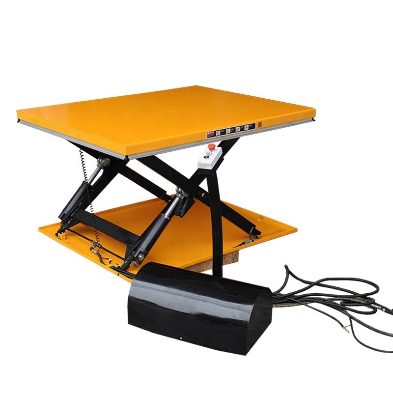 Electric Hydraulic Scissor Mini Lifter 1 ton Table Lift Platform with Wheels Guardrails Rotating Wireless Remote Customized Type