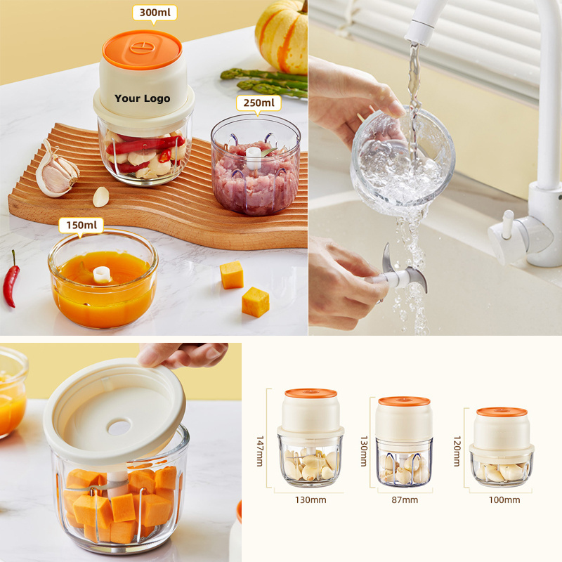 electric rechargeable mini portable garlic food chopper small electric portable wireless veggie processor with 300ml glass cup