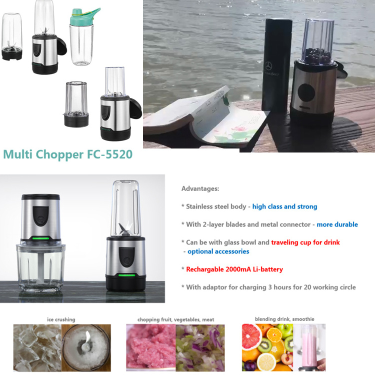 USB Battery Rechargeable food chopper cordless kitchen vegetable multi function 600ml machine food processor with meat grinder