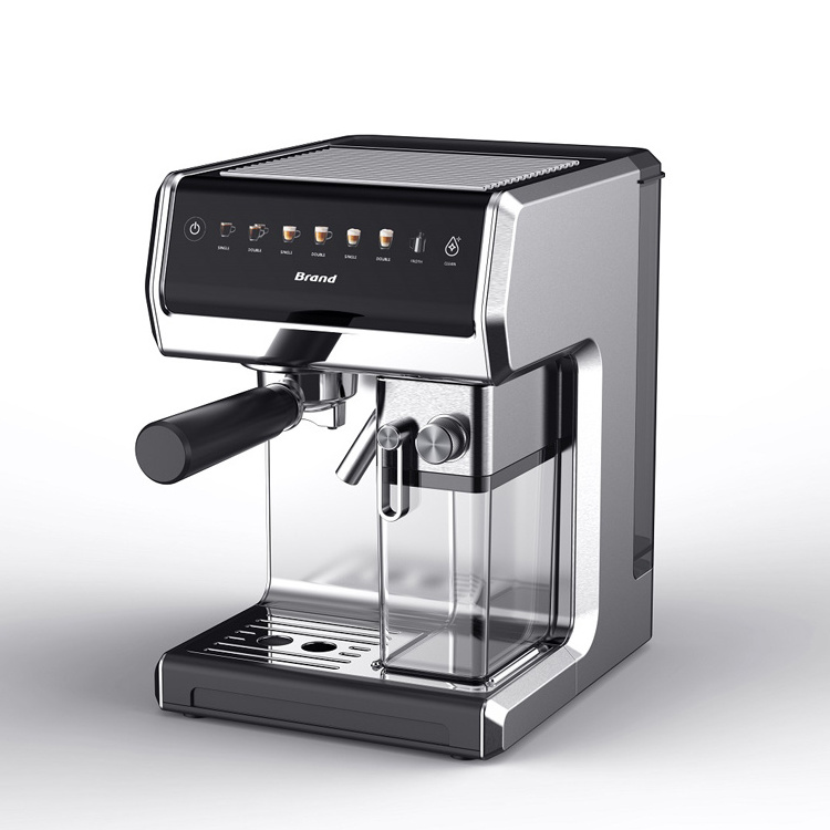 Stainless Steel Electric Espresso Coffee Machine with 500ML Milk Tank and Digital Touch Screen for Household and Hotel Use