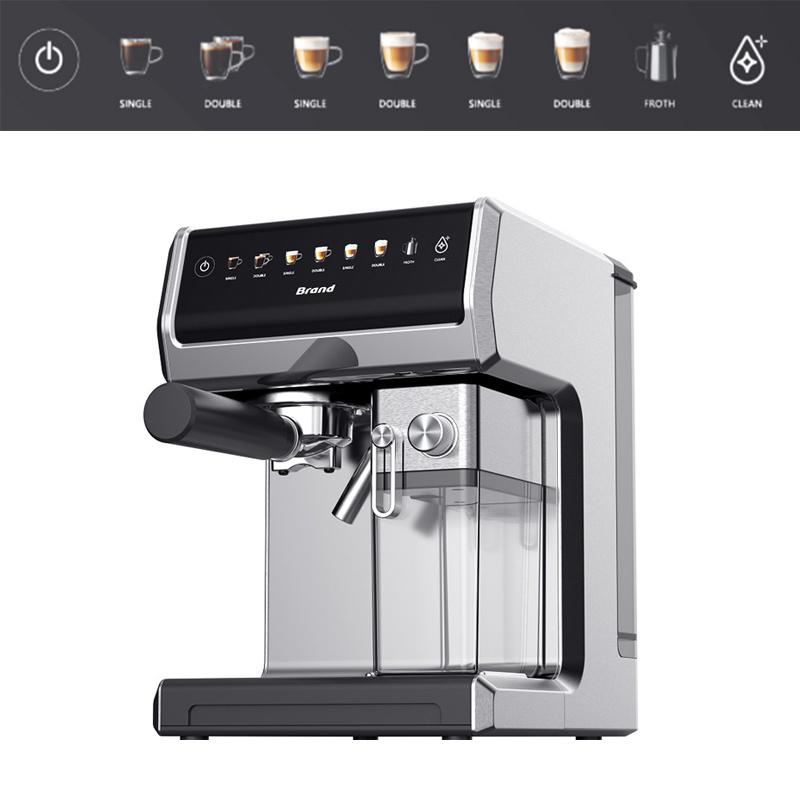 Stainless Steel Electric Espresso Coffee Machine with 500ML Milk Tank and Digital Touch Screen for Household and Hotel Use