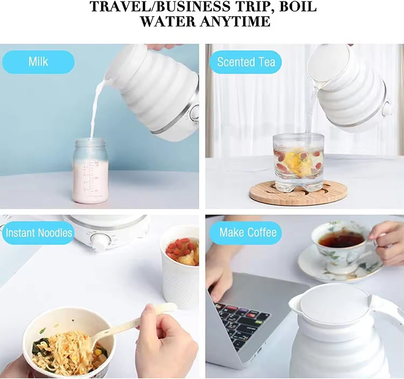 Folding Design Electric Kettle with Mechanical Knob Switch Silicone Keep Warm Feature for Home or Travel Use