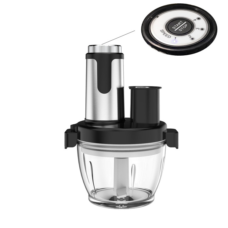 400W 4-Speed Electric Food Processor 2L Glass Bowl 2-Layer Un-detachable Blades Metal Connector Cup Lid Detachable Household