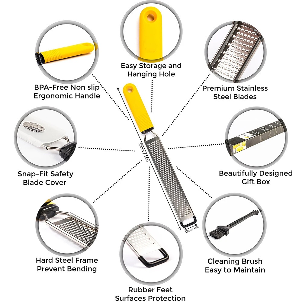 Professional Hand-Operated Stainless Steel Kitchen Cheese Grater for Parmesan Citrus Ginger Nutmeg Garlic Chocolate Fruit