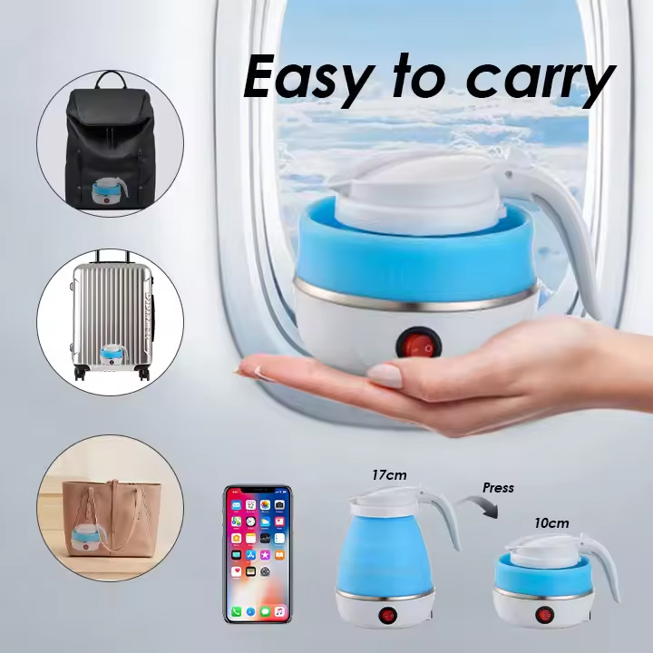 Portable 600ML Mini Tea Foldable Kettle Travel Friendly Electric Silicone Design Household Hotel Use Keep-Warm