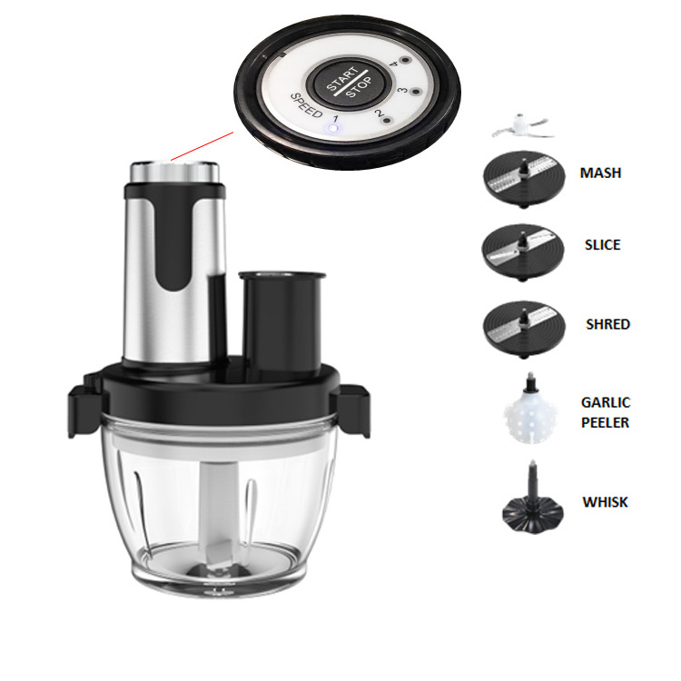 400W 4-Speed Electric Food Processor 2L Glass Bowl 2-Layer Un-detachable Blades Metal Connector Cup Lid Detachable Household