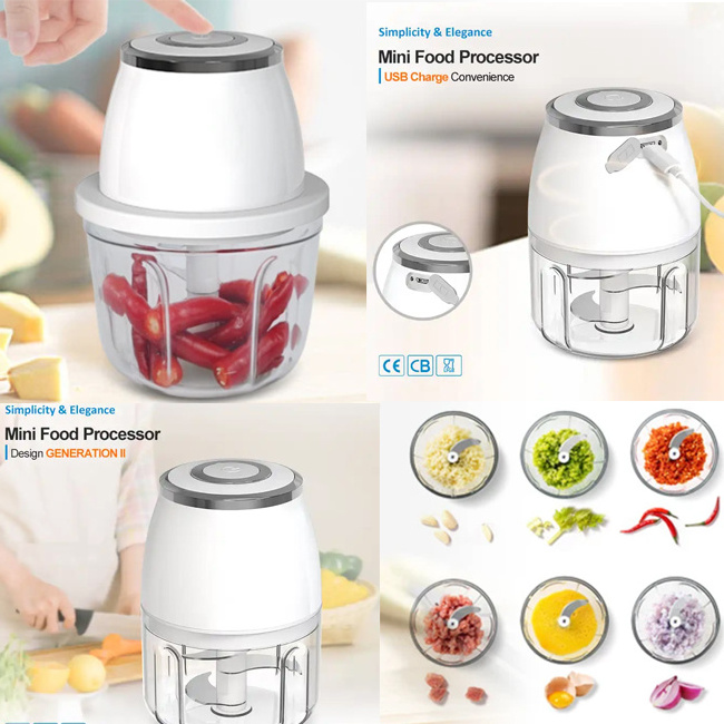 new design 300ml glass cup mini food processor 3 blades electric robot usb