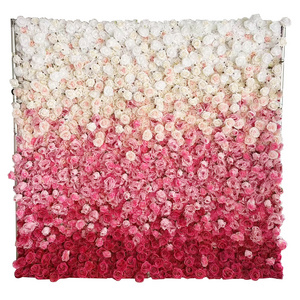 3d Rolled Silk Cloth Hydrangea Silk Floral Panels Wall Backdrop Artificial Rose Flower Wall For Salon Wall Wedding Decoration