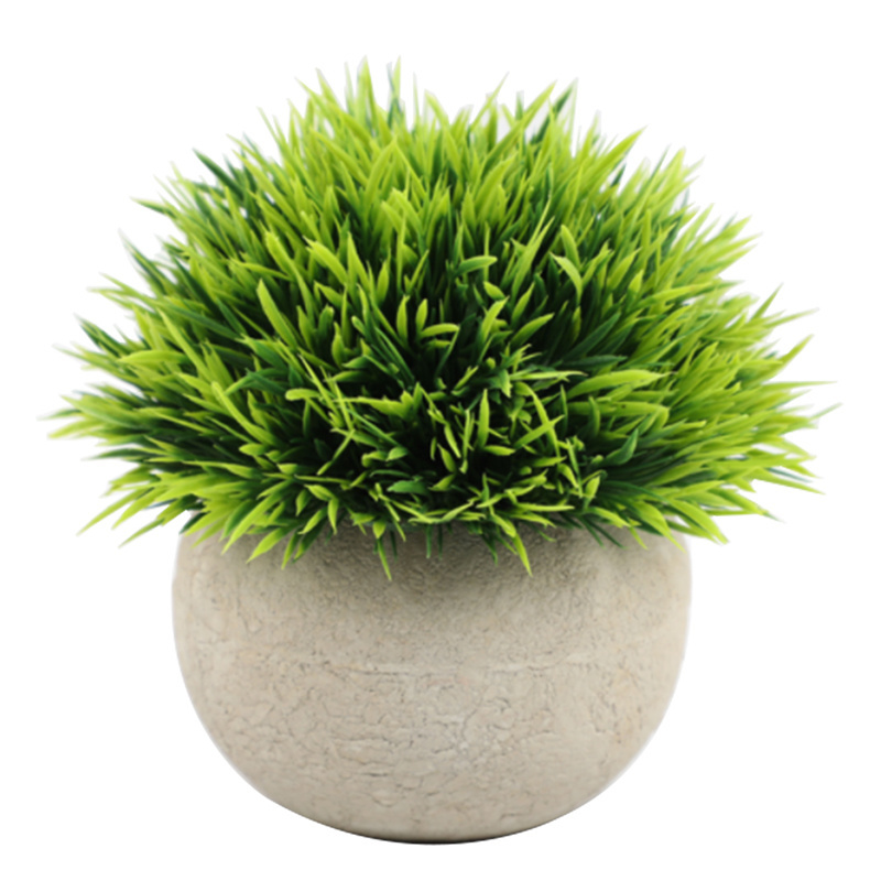 Faux Fresh Green Grass Plants Potted Artificial Faux Greenery Fake Plants Potted Artificial Boxwood Topiary Shrubs Grass for Hom