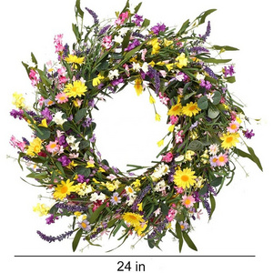 Decor wreath 24" daisy lavender wreath beautiful artificial spring and summer wreath for front door or home decoration