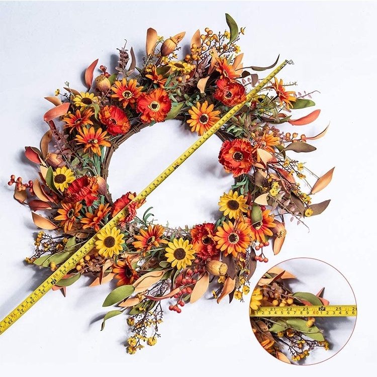 Artificial fall floral wreath orange wreath autumn wreath for front door wall window decor and thanksgiving harvest festival cel