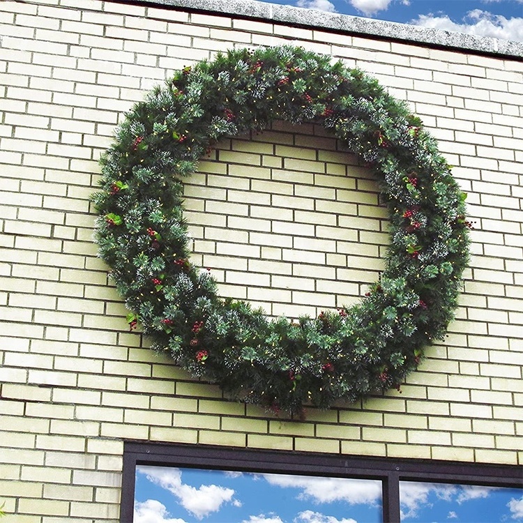 60 inches artificial christmas green wintry pine white lights decorated wreath with pine cones berry clusters frosted branches c