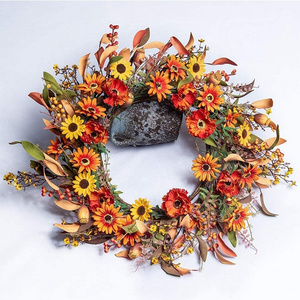 Artificial fall floral wreath orange wreath autumn wreath for front door wall window decor and thanksgiving harvest festival cel