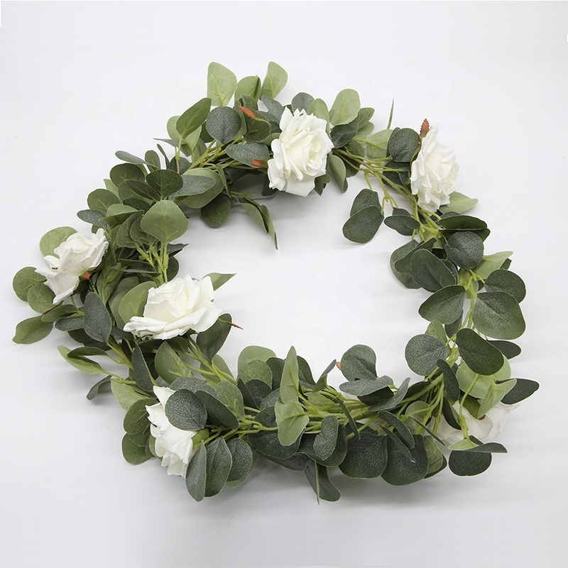 Eucalyptus garland artificial greenery eucalyptus leaves with roses for wedding wall decor