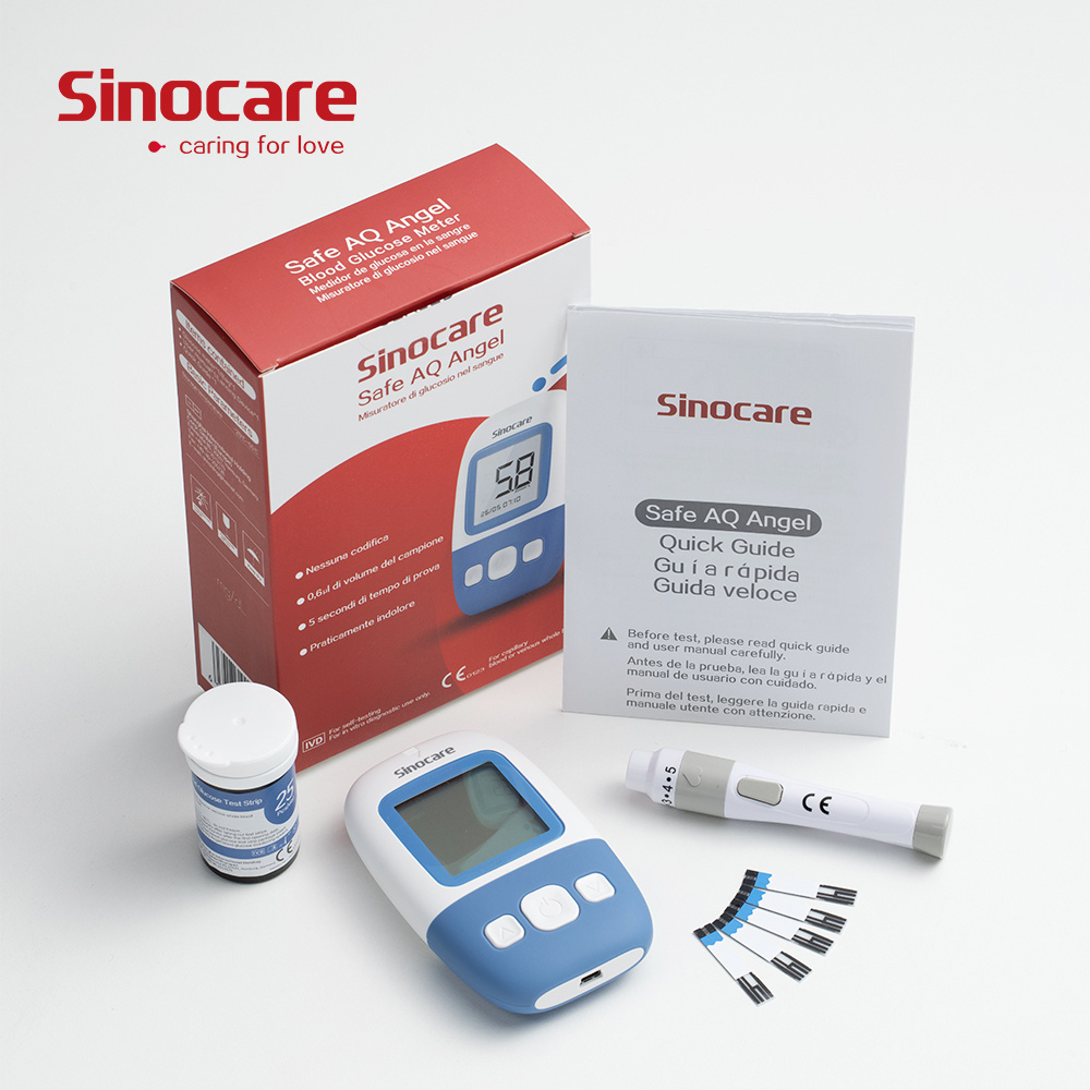 Sinocare Safe AQ Angel Digital Blood Glucose Monitor Smart Accurate 50 Pcs Test Strips and 50Pcs Low Pain Lancets