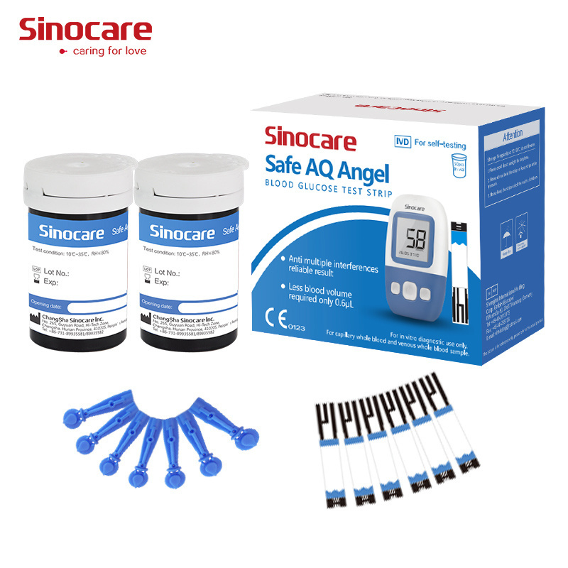 Sinocare Safe AQ Angel Digital Blood Glucose Monitor Smart Accurate 50 Pcs Test Strips and 50Pcs Low Pain Lancets