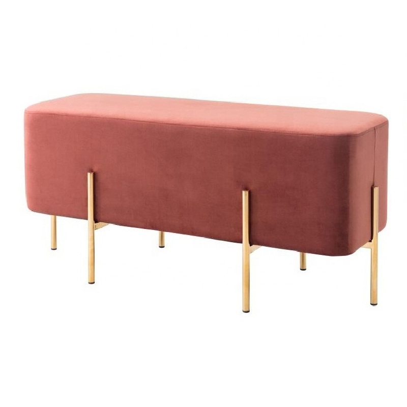 Modern design soft fabric gold chrome metal frame living room furniture bench and ottoman stool