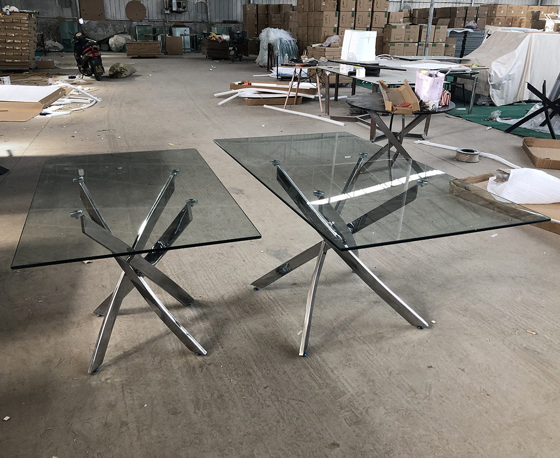 Free Sample Wholesale OEM/ODM Modern Design Home Furniture Dinning Room Table Sets Metal Stainless Steel Glass Dining Table