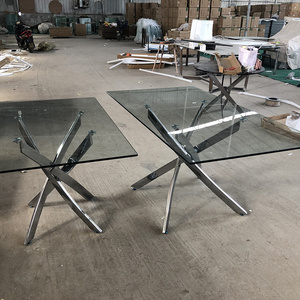 Free Sample Wholesale OEM/ODM Modern Design Home Furniture Dinning Room Table Sets Metal Stainless Steel Glass Dining Table