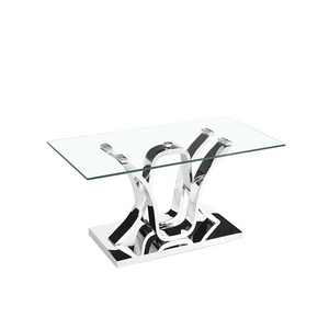 Modern square durable tempered glass coffee table and stainless steel coffee table  living room furniture