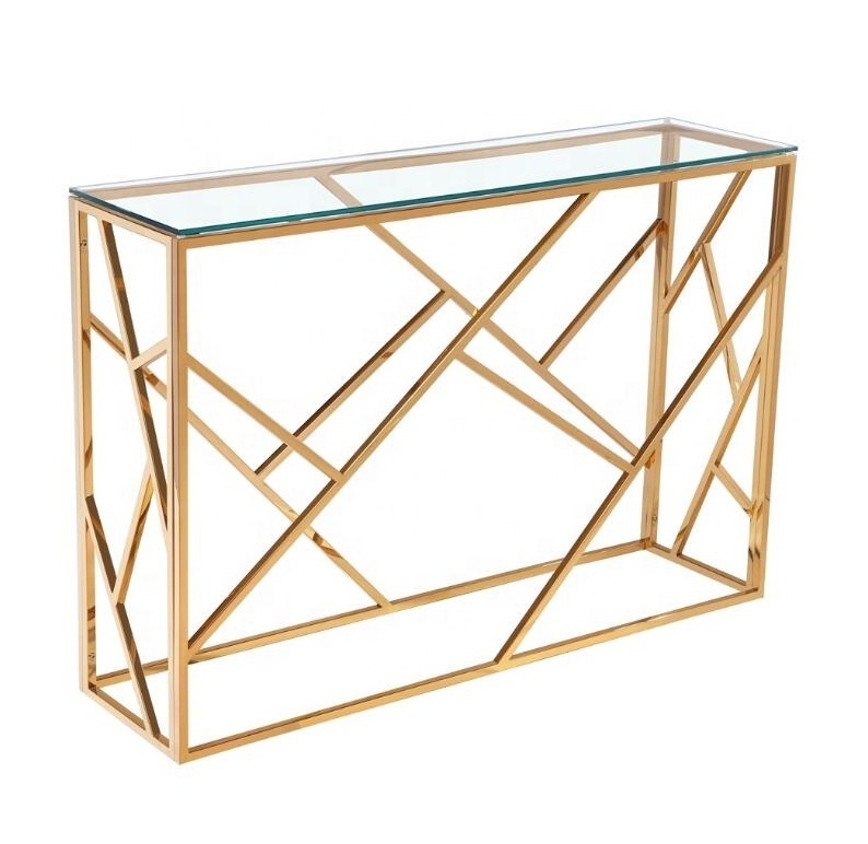 Sinochic Modern Gold Stainless Steel glass silver Console Table Living Gold Console table