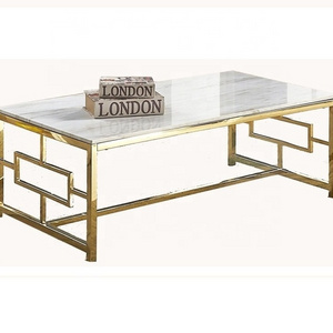 high polishing stainless steel frame living room table golden chrome marble top coffee table