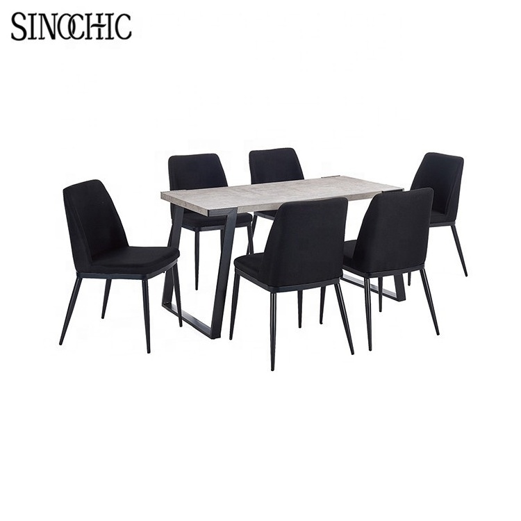 Dinning Table Set Classic 4/6 Seat Modern Fiber Square Glass Top Metal Leg And Upholstered PU Chair Dining Table Set