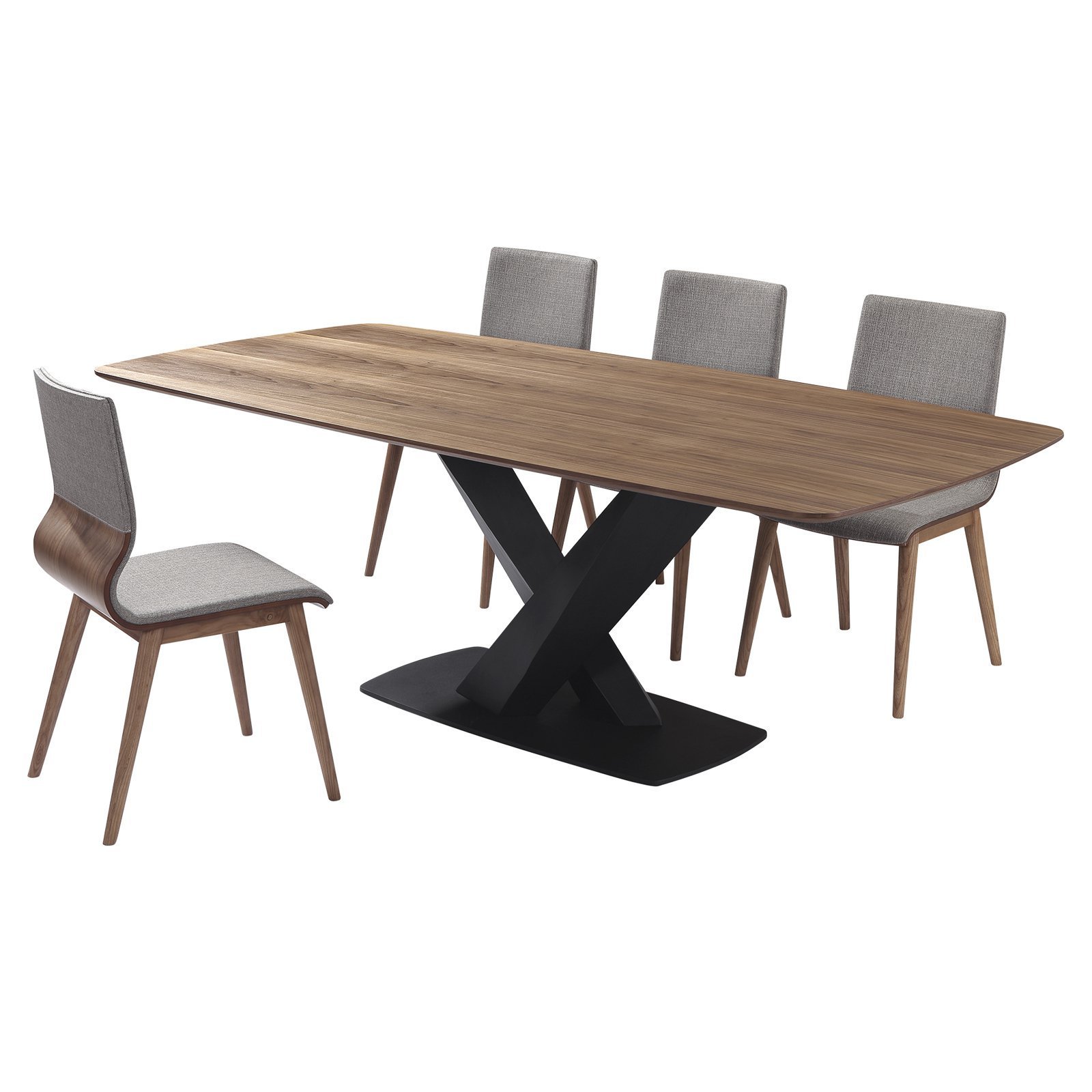 High quality modern design wooden industrial style dining table with black metal legs with benches and chairs