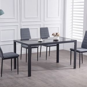 Dinning Table Set Classic 4/6 Seat Modern Fiber Square Glass Top Metal Leg And Upholstered PU Chair Dining Table Set