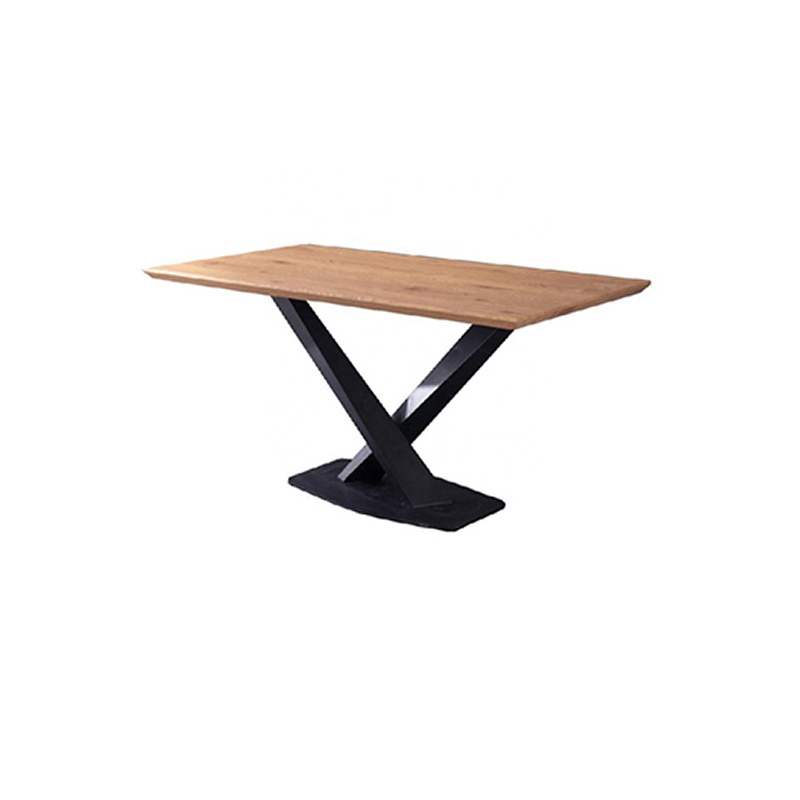 High quality modern design wooden industrial style dining table with black metal legs with benches and chairs