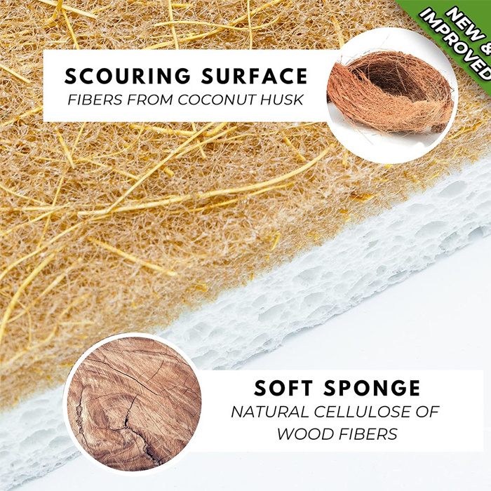 SPIFIT Eco-Friendly Odor-Free Biodegradable Plant-Based Scrubber Pads Coconut Cellulose Sponges for Kitchen Dish Washing