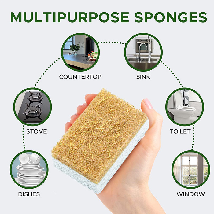 SPIFIT Eco-Friendly Odor-Free Biodegradable Plant-Based Scrubber Pads Coconut Cellulose Sponges for Kitchen Dish Washing