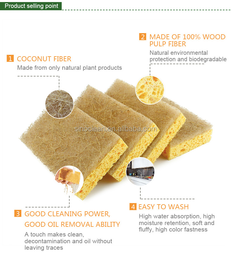 Natural Coconut Cleaning Sponge Eco-friendly Scouring Pad For Household Cleaning Sponge Biodegradable Cellulose