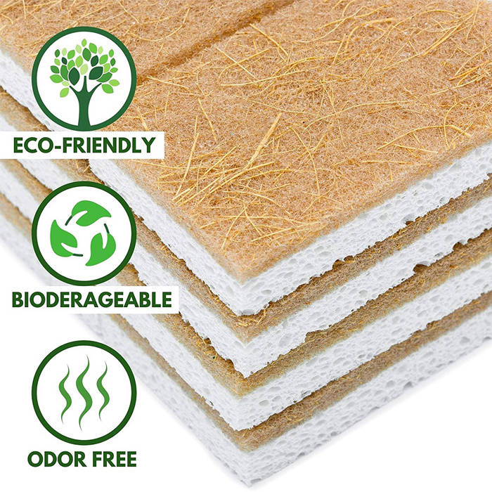 SPIFIT Eco-Friendly Odor-Free Biodegradable Plant-Based Scrubber Pads Coconut Cellulose Sponges for Kitchen Dish Washing